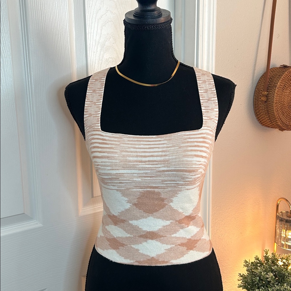 Stylish Tan and White Women's Tank Top